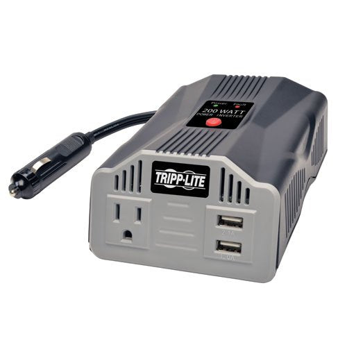 Tripp Lite 200W Car Power Inverter with 1 Outlet & 2 USB Charging Ports, Auto Inverter, (PV200USB), Gray