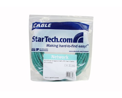 StarTech.com N6PATCH25GN Green Gigabit Snagless RJ45 UTP Cat6 Patch Cable, 25-Feet