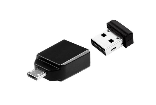 Verbatim 16GB Nano USB Flash Drive with USB OTG Micro Adapter - Black
