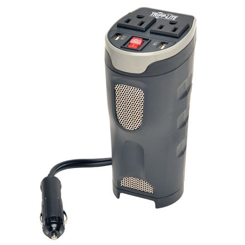 TRIPP LITE 200W Car Power Inverter with 2 Outlets & 2 USB Charging Ports, Cup Holder Design, Auto Inverter, Gray