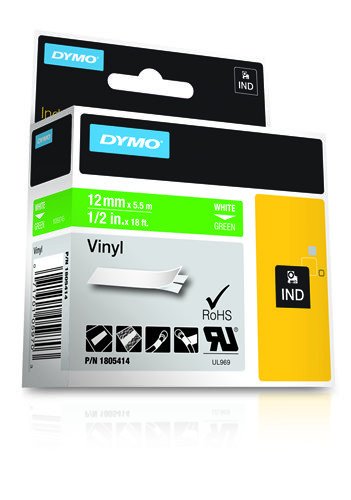 Dymo Rhino Tape Vinyl Label Cassette, 1/2-Inch 12mm, Green (1805414)