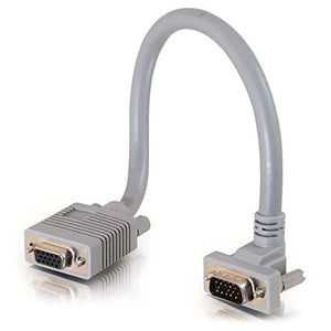 C2G 52023 VGA Extension Cable - Premium Shielded HD15 SXGA M/F Monitor Cable with 90° Downward-Angled Male Connector, Gray (6 Feet, 1.82 Meters)