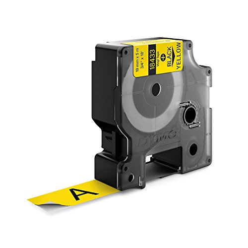 DYMO RhinoPRO Labeller Tape, Vinyl Tape Cassette 3/4" x 18', 1-Carded, Black on Yellow (18433)