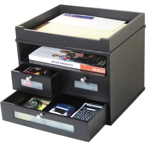 Victor Midnight Black Tidy Tower Organizer -10.9-Inch Heightx12.8-Inch Width x 10.6-Inch Depth -Wood, Faux Leather -Black