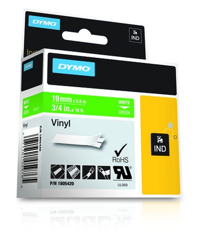 Dymo Rhino Tape, 3/4-Inch, 19mm Vinyl Label Cassette, Green (1805420)