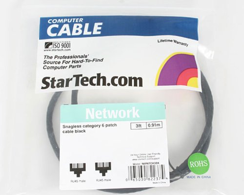 StarTech.com 3 ft. (0.9 m) Cat6 Cable - Power Over Ethernet - Snagless - Black - Ethernet Network Cable (N6PATCH3BK)