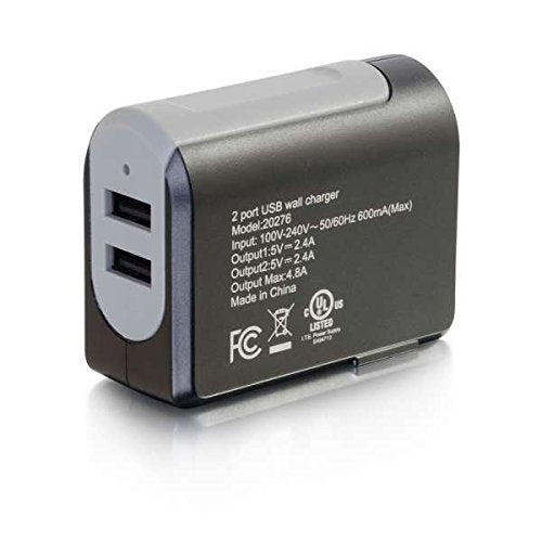 C2G 20276 2-Port USB Wall Charger - AC to USB Adapter, 5V 4.8A Output
