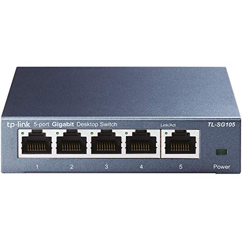 TP-Link TL-SG105 5-Port 10/100/1000Mbps Desktop Gigabit Steel Cased Switch, IEEE 802.1p QoS, Up to 65% Power Saving