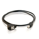 C2G 28072 Panel-Mount USB 2.0 B Female to B Male Cable, Black (1.5 Feet, 0.45 Meters)