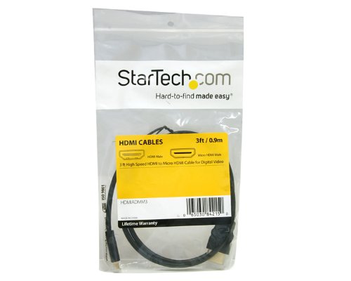 StarTech.com HDMIADMM3 High Speed HDMI Cable with Ethernet HDMI to HDMI Micro, M/M, 3-Feet (Black)