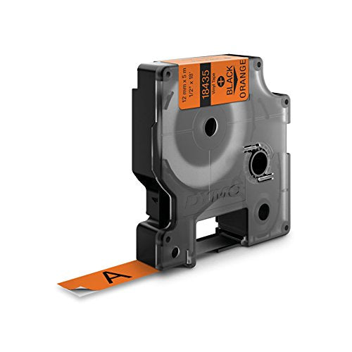 DYMO Industrial Labels for DYMO Industrial Rhino Label Makers, Black on Orange, 1/2", 1 Roll (18435), DYMO Authentic