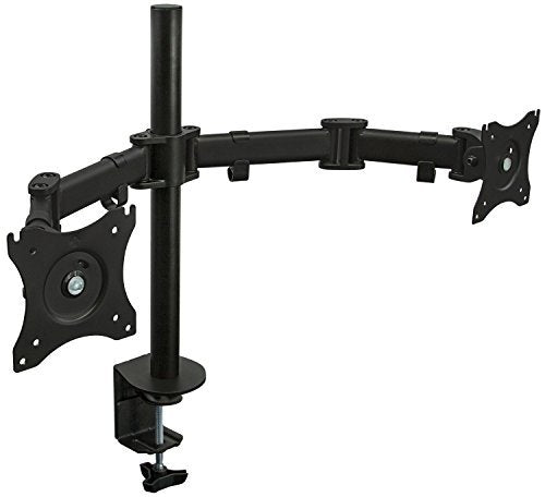 Mount-It! Dual Monitor Mount | Double Monitor Desk Stand Arm | Two Articulating Arms Fit 2 Screens 17 19 20 21 22 24 27 Inch Computer | VESA 75 100 Compatible Displays | C-Clamp Base