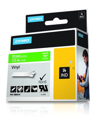 Dymo Rhino Tape Vinyl Label Cassette, 1/2-Inch 12mm, Green (1805414)