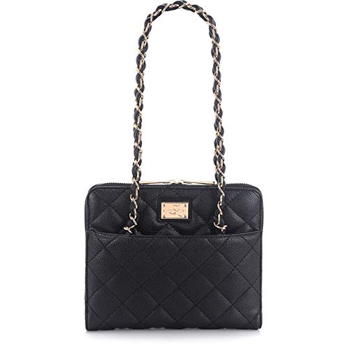 Sandy Lisa St. Tropez Quilted Purse, Carrying Bag for Tablet, Black/Gold