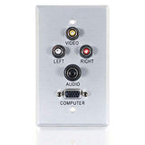 C2G 40498 VGA, 3.5mm Audio, Composite Video and RCA Stereo Audio Pass Through Single Gang Wall Plate, Brushed Aluminum