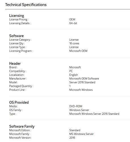 Microsoft Windows Svr Std 2016 64Bit English 1 Pack DSP OEI DVD 16 Core Standard Edition