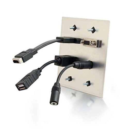 C2G 39703 HDMI, VGA, 3.5MM and USB Pass Through Double Gang Wall Plate, Aluminum