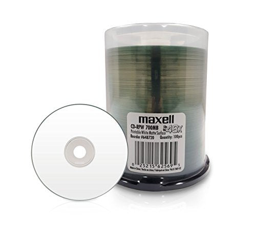 MAXELL CD-Rpw 700 Printable (White Matte) - Spindle 100 Blank CD-RW Disc, (648720)