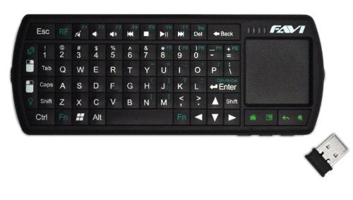 FAVI FE02 Wireless USB Backlit Mini Keyboard - Built-In Full Qwerty Keyboard, Touchpad Mouse & Laser Pointer - Rechargeable Battery - Black (FE02RF-BL)
