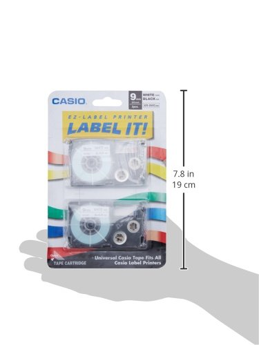 Casio XR-9WE2S 9mm Labeling Tape (Black on White) 2-Pack