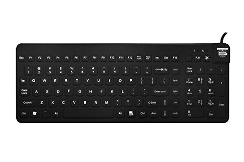 Man & Machine Premium Full Size Waterproof Disinfectable Keyboard - Cable - Black - USB - Computer - Industrial Silicon Rubber