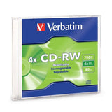 Verbatim 700 MB 2x-4x 80 Minute Silver Rewritable Disc CD-RW, 10-Disc Slim Case 95170
