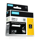 DYMO RhinoPRO Labeller Tape, Permanent Polyester Tape Cassette 1/2" x 18', Box of 1, Black on Clear (622289)