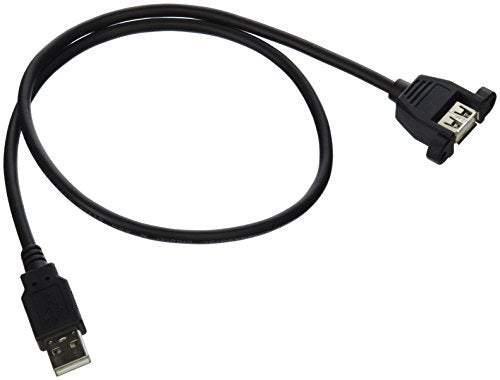 C2G 28063 Panel-Mount USB 2.0 A Male to A Female Cable, Black (2 Feet, 0.60 Meters)