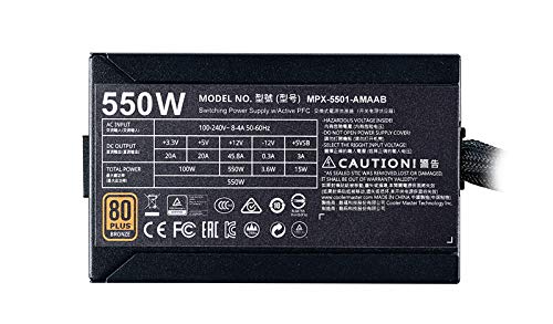 Cooler Master MPX-5501-AMAAB-SF MasterWatt 550 TUF Gaming Edition - 550 Watt Modular 80 Plus Bronze semi-fanless Power Supply SF
