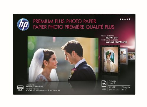 Hp Premium Plus Glossy Photo Paper-25 Sheet/Tabloid/11 X 17 in (CV065A), White