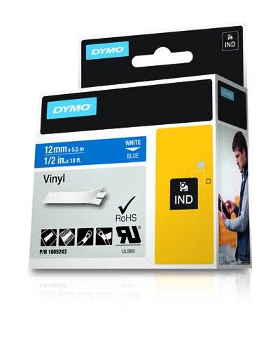 Dymo Rhino 1/2IN Blue Vinyl Label Cassette, 12mm (1805243)