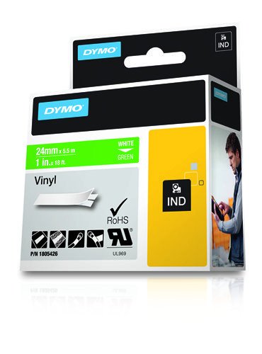 Dymo Rhino Tape Vinyl Label Cassette, 1-Inch 24mm, Green (1805426)