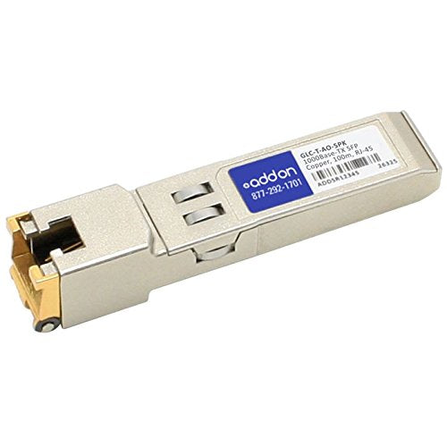 Add-On Computer Products AddOn 5-Pack of Cisco GLC-T Compatible TAA Compliant 10/100/1000Base-TX SFP Transceiver (Copper, 100M, RJ-45)