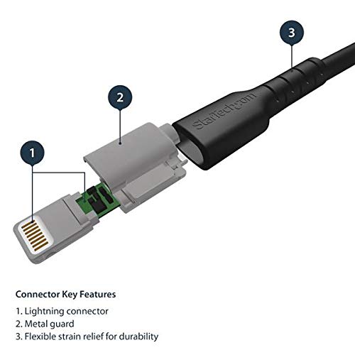 StarTech.com 6.5ft. / 2 m Heavy-Duty USB to Lightning Cable for iPhone & iPad - Black - MFi Certified (RUSBLTMM2MB)