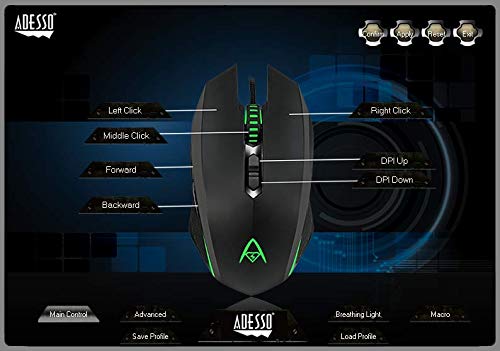 Adesso iMouse X2 Multi Color 7 Button Optical Ergonomic Gaming Mouse with 6 Foot USB Cable Wire and 7 Levels DPI Switch