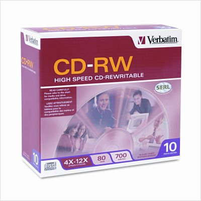 Verbatim 12X Cd-Rw Media - 700Mb 120Mm Standard 10 Pack Slim Case