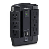 CyberPower CSP600WSU Surge Protector 6-AC Outlet Swivel with 2 USB (2.1A) Charging Ports