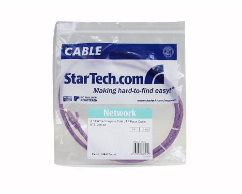 StarTech.com N6PATCH3PL Gigabit Snagless RJ45 UTP Cat6 Patch Cable, 3-Feet (Purple)