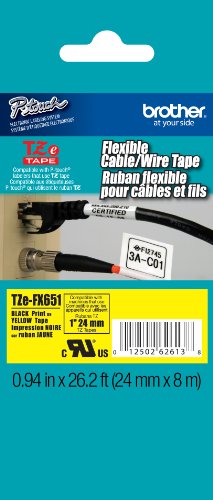 Brother TZeFX651 Laminated Flexible ID Black on Yellow Tape, 1-Inch, Retail Packaging