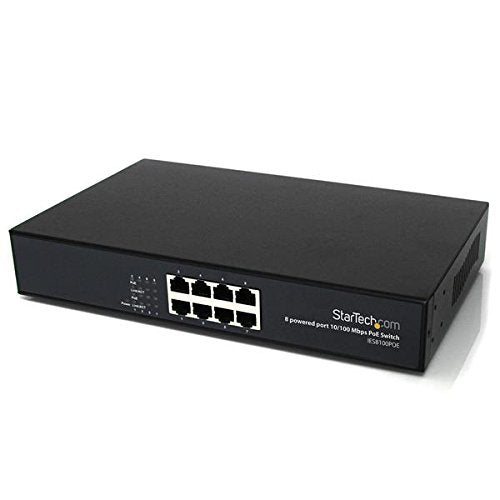 StarTech.com IES8100POE 8 Port 10/100 PSE Industrial Power Over Ethernet Switch, All 8 Ports PoE (Black)