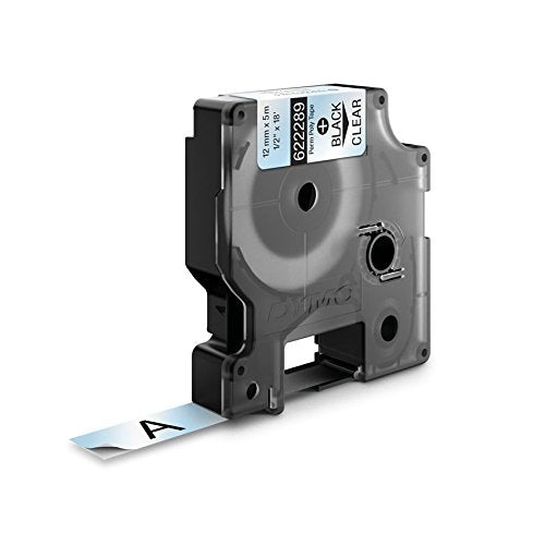 DYMO RhinoPRO Labeller Tape, Permanent Polyester Tape Cassette 1/2" x 18', Box of 1, Black on Clear (622289)