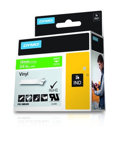 Dymo Rhino Tape, 3/4-Inch, 19mm Vinyl Label Cassette, Green (1805420)