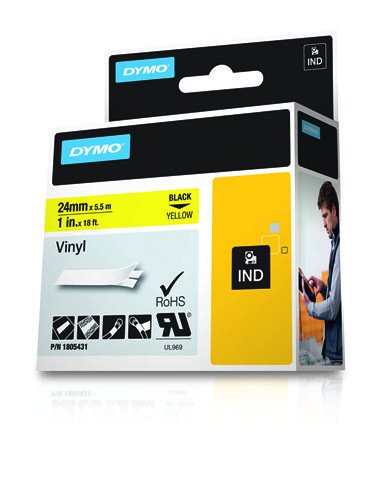 Dymo Rhino 1IN Vinyl Label Cassette 24mm, Yellow (1805431)