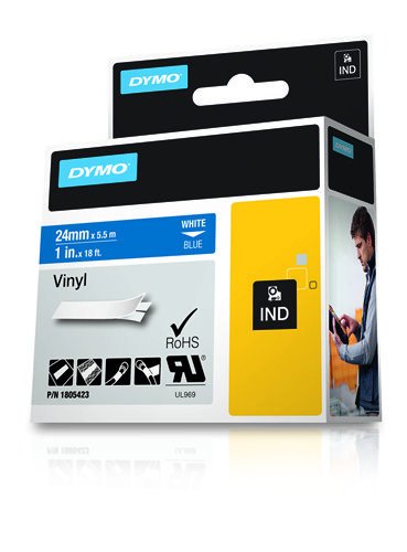 Dymo Rhino Tape Vinyl Label Cassette, 1-Inch 24mm, Blue (1805423)
