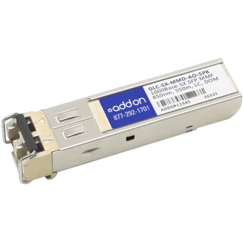 Add-On Computer Products AddOn 5-Pack of Cisco GLC-SX-Mmd Compatible TAA Compliant 1000Base-SX SFP Transceiver (MMF, 850Nm, 550M, LC, DOM)