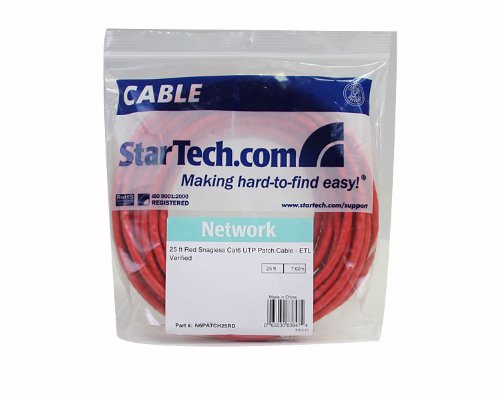 StarTech.com N6PATCH25RD Gigabit Snagless RJ45 UTP Cat6 Patch Cable, 25-Feet (Red)