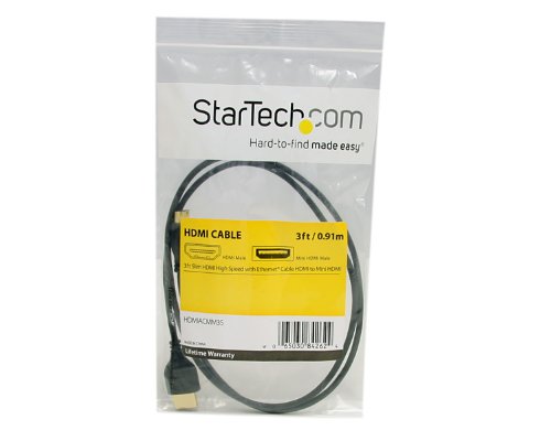 StarTech.com HDMIACMM3S Slim High Speed HDMI Cable with Ethernet, HDMI to HDMI Mini M/M, 3-Feet
