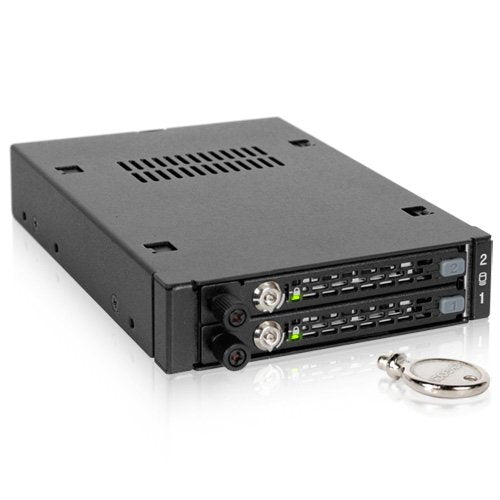 ICY DOCK MB492SKL-B Tough Armor EX Industrial Rugged Full Metal 2X 2.5 SATA/SAS HDD & SSD Mobile Rack for External 3.5" Drive Bay, Black