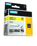 DYMO RhinoPRO Labeller Tape, Vinyl Tape Cassette 3/4" x 18', 1-Carded, Black on Yellow (18433)