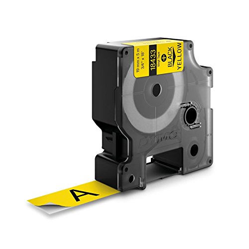 DYMO RhinoPRO Labeller Tape, Vinyl Tape Cassette 3/4" x 18', 1-Carded, Black on Yellow (18433)